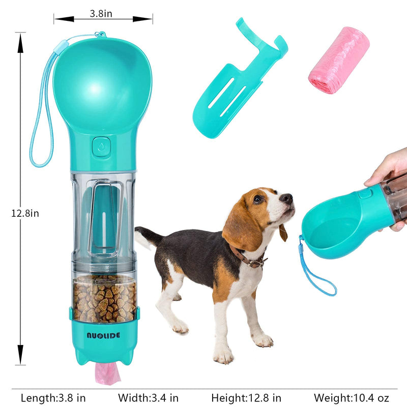 NUOLIDE Dog Water Bottles for Walking, 4 in 1 Portable Pet Water Bottle Dispenser Leakproof Dog Travel Water Bottle with Food Container & Waste Bag, Dog Accessories for Outdoor Hiking lake-blue - PawsPlanet Australia