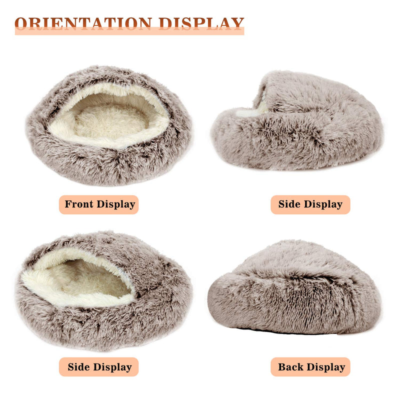 MIEMIE Cat Bed Round Soft Plush Burrowing Cave Hooded Cat Bed Donut for Dogs & Cats, Faux Fur Cuddler Round Comfortable Self Warming pet Bed, Machine Washable, Waterproof Bottom, Small, Coffee S(20"x20") - PawsPlanet Australia