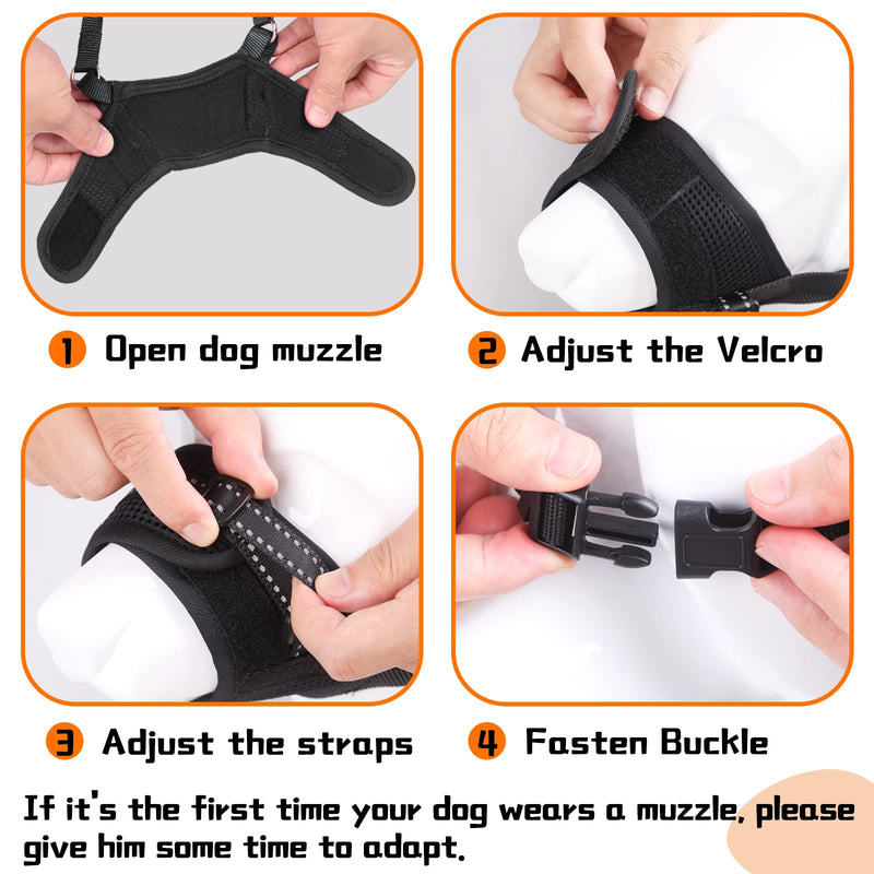 Dog Muzzle, Nylon Soft Dog Muzzle for Large Dog, Breathable Mesh Dog Muzzle for Barking Biting and Chewing, Reflective Large Dog Muzzle with Adjustable Buckle, No Bark Muzzle for Medium Large Dogs S(Circumference:4.7''-5.9''in) black - PawsPlanet Australia