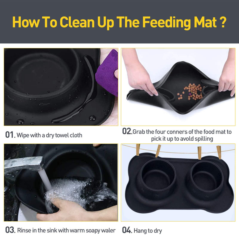 Ousuga Dog Bowls,Stainless Steel Water and Food Bowl Pet Puppy Cat Feeder Bowl with Non-Spill Skid Resistant Silicon Mats and 2 Pcs Pet Food Scoop for Feeding Small Medium Large Dogs Cats L-850ml - PawsPlanet Australia