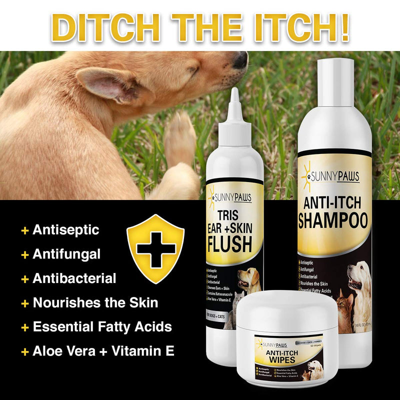 [Australia] - Sunny Paws Anti-Itch Shampoo for Dogs Cats and Horses - 16oz Medicated Ketoconazole & Chlorhexidine (Antibacterial, Anti Fungal) 