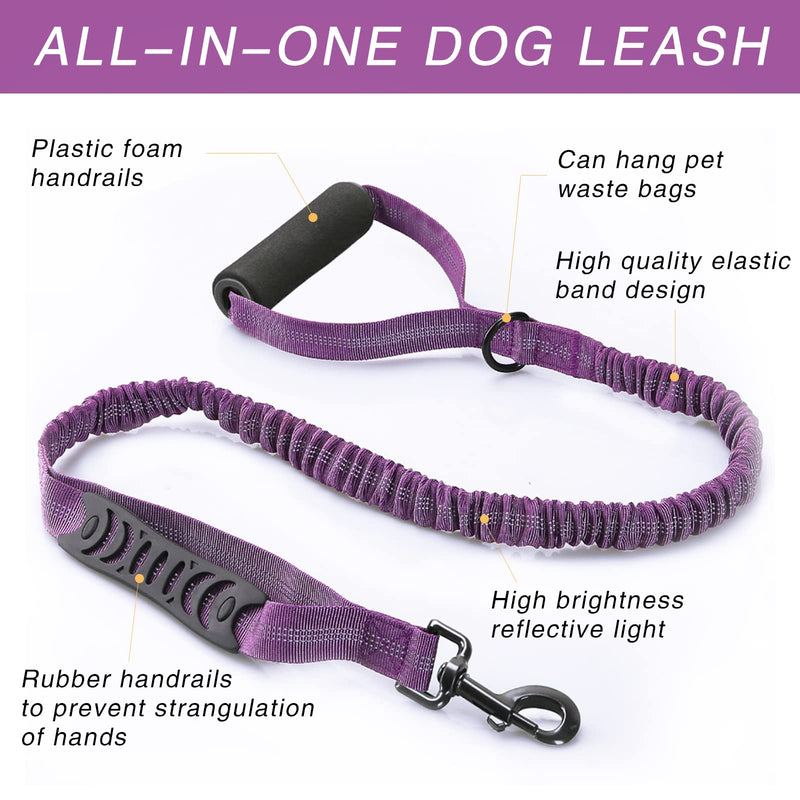 Soft Handle Leash,4-6FT Dog Bungee Leash,Heavy Duty Elastic Bungee Dog Leash,Reflective Nylon Training Leash with Soft Double Handle Padded,Suitable for Medium and Large Dogs (Purple, 4-6FT) Purple - PawsPlanet Australia