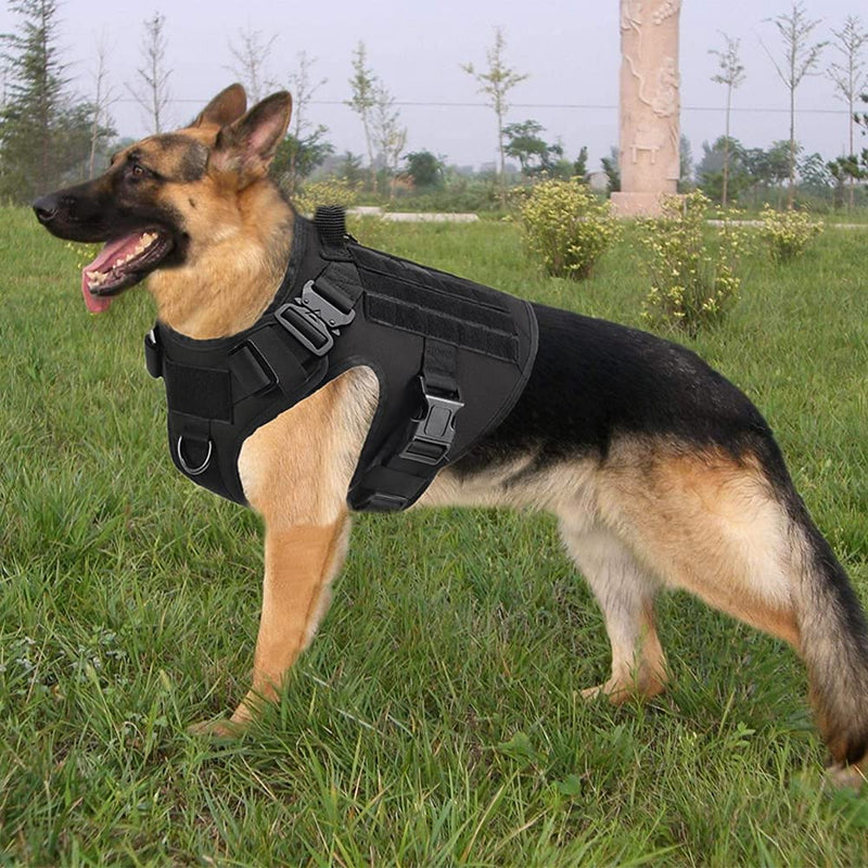 FEimaX Tactical Dog Harness for Military Patrol Working Dog No Pull Molle Vest Large Dogs Service Harness with Handle and Front Clip for Hunting Training Hiking (Black, M) Black - PawsPlanet Australia