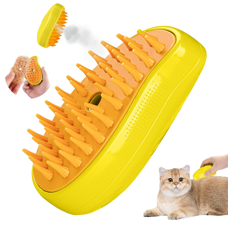 Steamy Cat Brush, Cat Brush for Shedding, Cat Brush for Shedding, 2024 New 4 in 1 Multifunctional Cat Steamy Brush, Cat Hair Brush for Massage, Cat Bath Brush for Removing Tangled and Loosse (yellow) yellow - PawsPlanet Australia