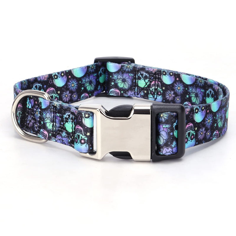 Cute Dog Collar for XS Small Medium Large Dogs, Soft Nylon Pet Collar,3D Print Multicolor Patterns Collars Adjustable for Dogs Girl Boy Puppy Walking Running Training (Luminous Skull L) 4 L for Neck 15-22" - PawsPlanet Australia