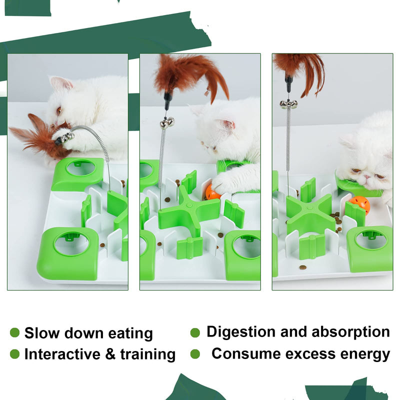 YOUMI Cat Slow Puzzle Feeder Treat Toy, Cat Feeder Food Dispenser Bowl, Interactive Treat Maze & IQ Training Toys for Cats - Slow Feeder Cat Bowl for Healthy Eating Diet (Green) - PawsPlanet Australia