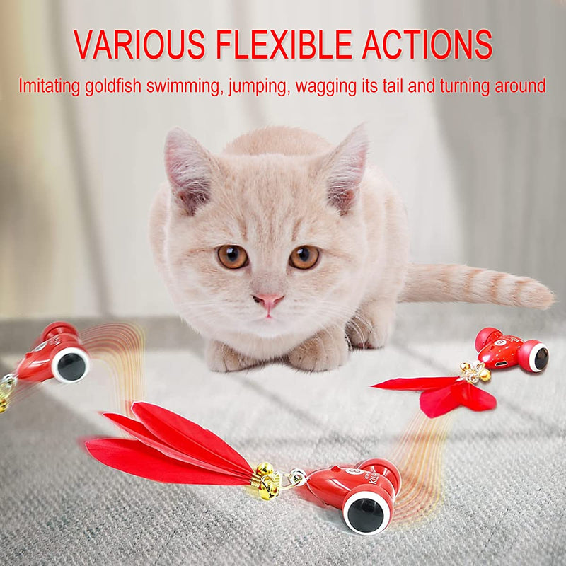 Cat Toys for Indoor Cats Interactive Electric Goldfish, Self Rotating Robotic Fish, Automatic Cat Toy with Feather and Bell, USB Charging and LED Light, for Cats/Kitten - PawsPlanet Australia