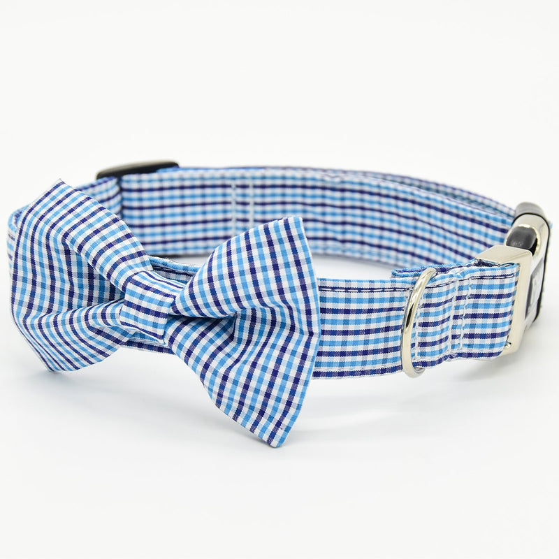 [Australia] - Fourhorse Cute Soft Dog with Bowtie, Detachable Adjustable Bow Tie Collar Pet Gift XS Blue Grid 