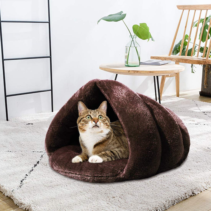 [Australia] - Mojonnie Soft Fleece Self-Warming Cat Bed Warm Sleeping Bed for Cats Winter Pets Puppy Indoor Pet Triangle Nest Brown 