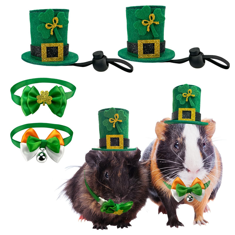 4 Pack St. Patricks Day Small Animal Hats Rabbit Shamrock Irish Bow Tie with Bell Hamster St. Patricks Day Costume for Bunny Hamster Guinea Pig Ferret Sugar Glider S - PawsPlanet Australia