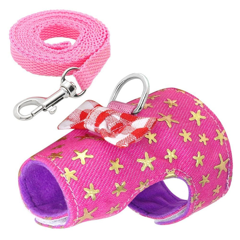 [Australia] - Stock Show Small Pet Outdoor Walking Harness Vest and Leash Set with Cute Bowknot Decor Chest Strap Harness for Rabbit Ferret Guinea Pig Bunny Hamster Puppy Kitten Clothes Accessory S Pink Star 