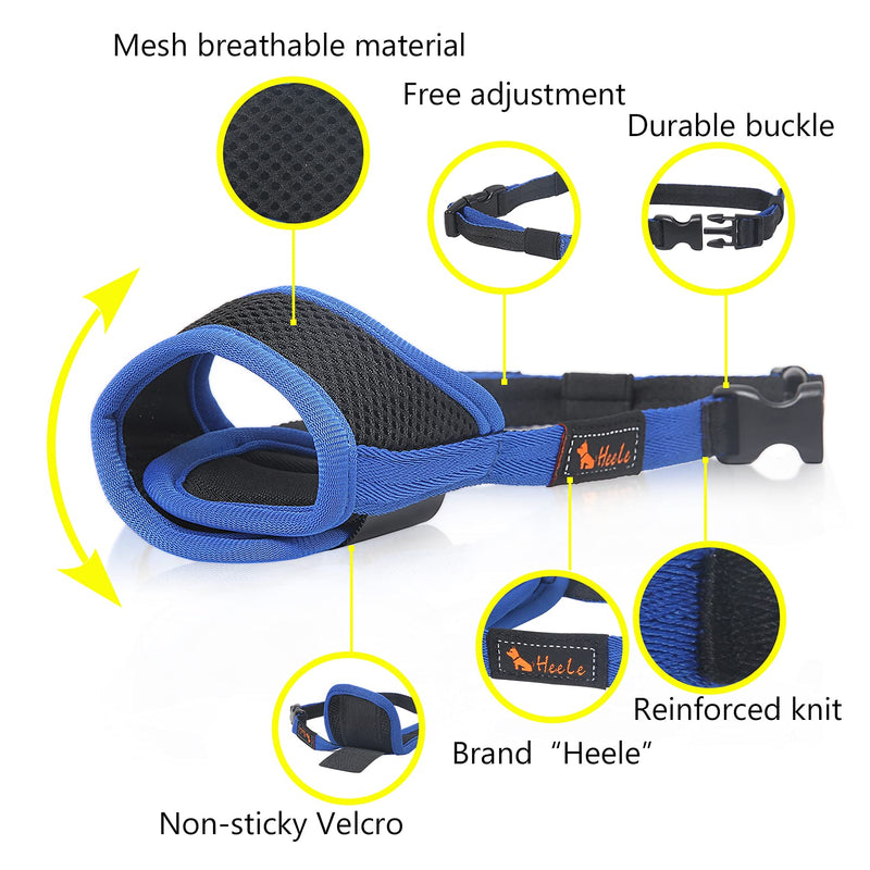 HEELE Nylon Dog Muzzle, Adjustable Strap, Breathable, Secure, Quick Fit for Small, Medium Dogs, Prevents Biting, Chewing and Barking (L, Blue) L - PawsPlanet Australia
