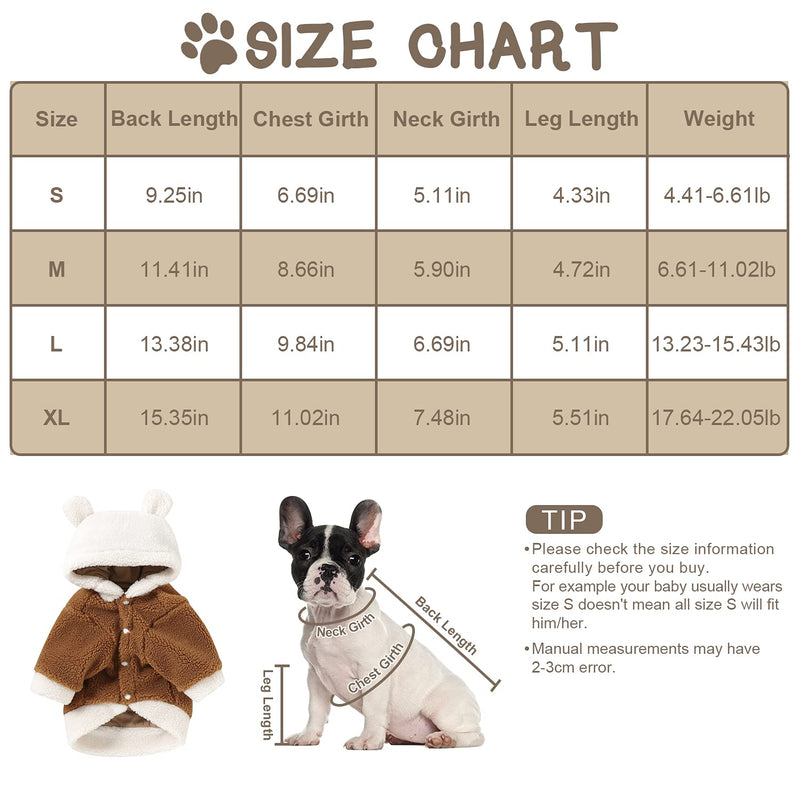 Dog Hoodie Sweaters with hat Puppy Coats with Hooded Winter Lamb Wool Warm Clothes Coat for Small Medium Dogs Clothes Apparel Brown - PawsPlanet Australia