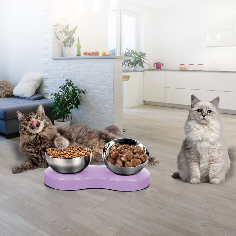 Elevated Cat Bowls Small Size Dog: Stainless Steel Raised Cat Bowl with Stand, 20° Tilted Feeding Station Anti Vomiting, Easy to Clean for Puppy & Kitten Lilac - PawsPlanet Australia