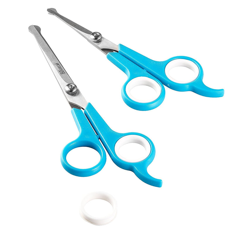 Boshel Dog Grooming Scissors Set of 2 Pet Grooming Scissors - Safety Rounded Tips - Micro-serrated Smaller Scissor for Face, Ear, Nose & Paw + Larger, Sharp Scissor for Dog & Cat Body Trimming - PawsPlanet Australia
