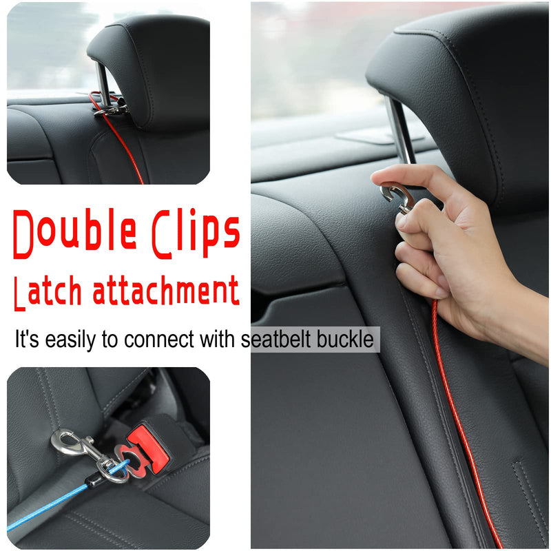 Mi Metty Dog Seat Belt Steel Wire Bite Resistant Dog Belt for Car Universal Plug Dog Seat Belt for Dogs Cats Pet Red Blue 2 Pieces 32 Inch/80 CM - PawsPlanet Australia