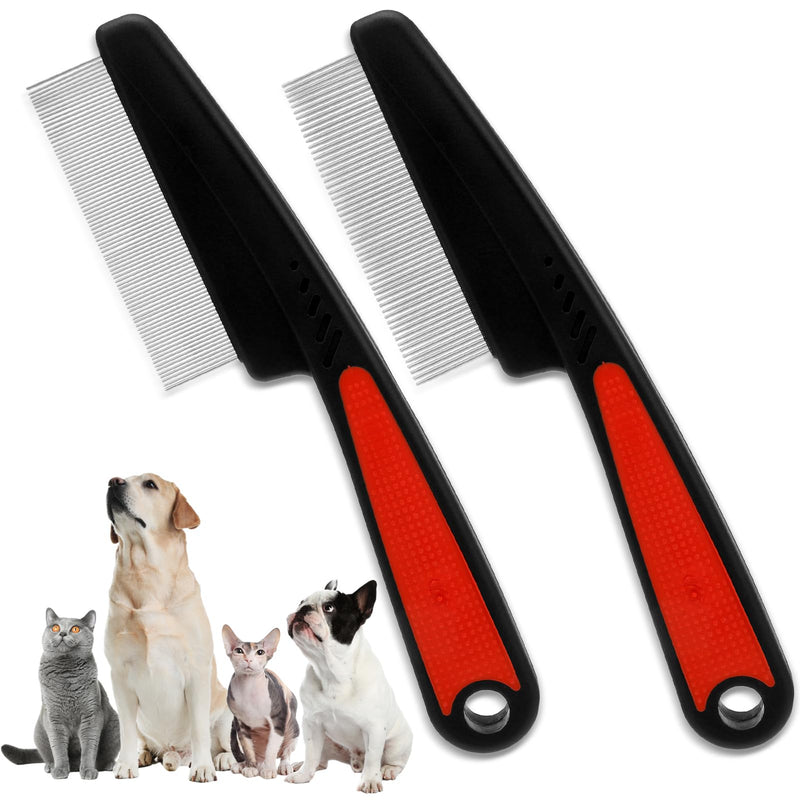 FANTESI Pack of 2 flea combs for dogs and cats, flea comb for removing fleas, pet comb, professional flea comb, professional dog, cat, lice comb, dust comb, flea comb, coarse and fine teeth, stainless steel Lice Flea Comb - PawsPlanet Australia