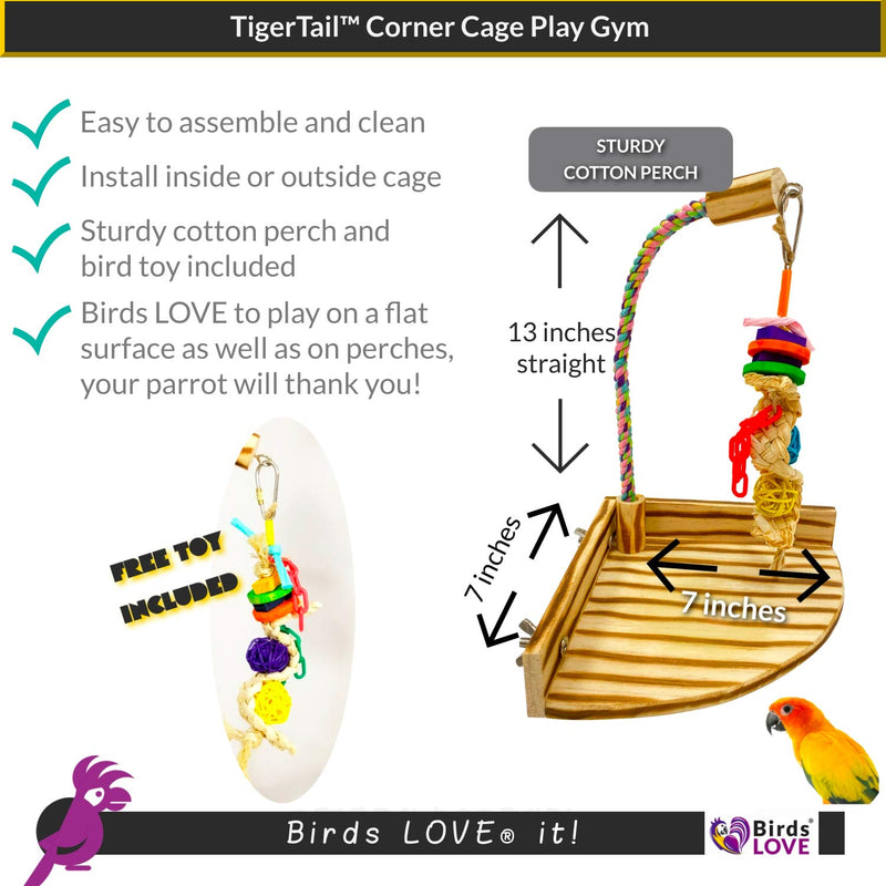 Birds LOVE TigerTail Play Gym Tabletop w Cup, Toy Hanger and Free Parrot Toy Included! - Choose Style and Size Small - Corner Cage Playgym - PawsPlanet Australia