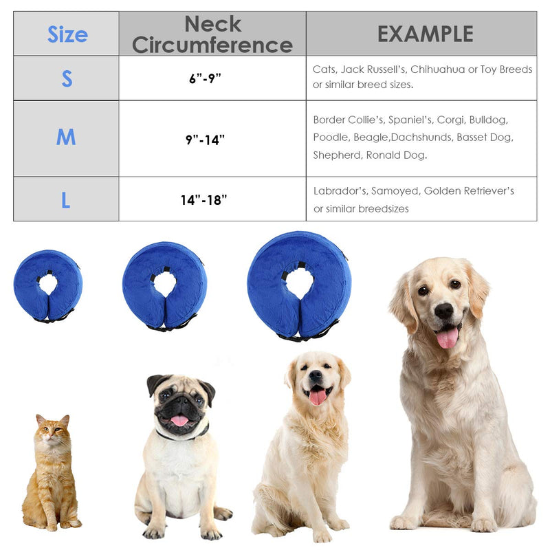 Protective Inflatable Collar for Dogs and Cats, Soft Pet Recovery E-Collar with Adjustable Buckle, Great for Recovery from Surgery or Wounds and Does Not Block Vision (S, Blue) S - PawsPlanet Australia