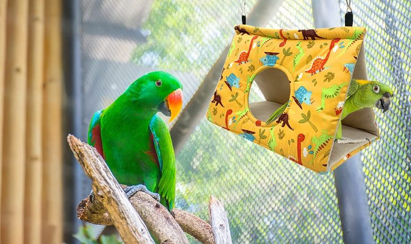 Vehomy Bird Parrot Warm Nest House Bird Winter Hanging Hammock with Hole and Dinosaurs Pattern Plush Snuggle Birds Sleeping Bed Parrot Hideaway for Cockatiels Parakeet Budgies African Grey S - PawsPlanet Australia