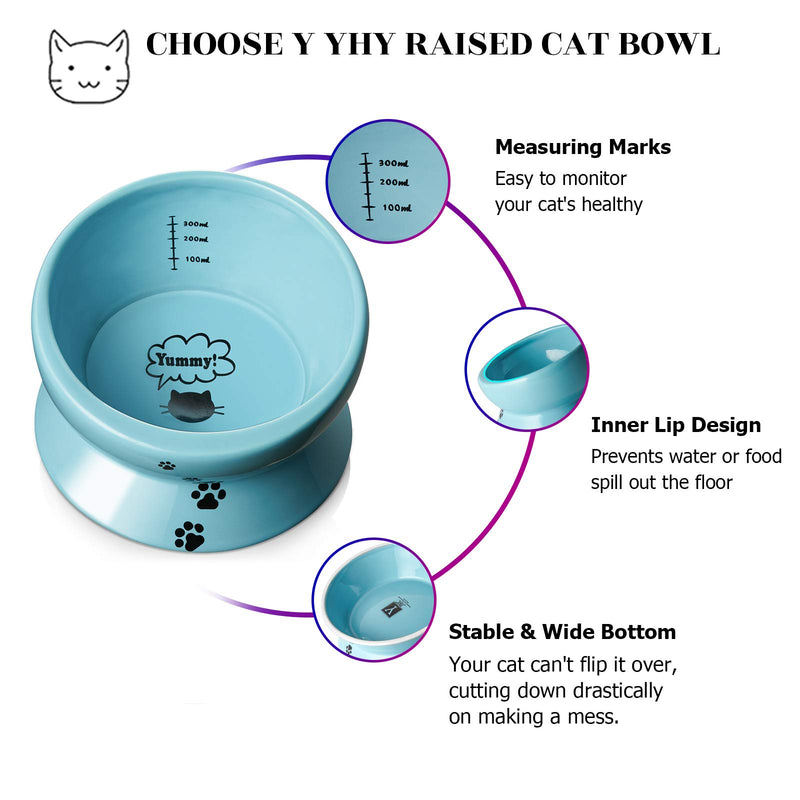 Y YHY Elevated Cat Food Bowl, Raised Pet Food and Water Bowl, Cat and Small Dog Bowl, Tilted Ceramic Cat Water Bowl No Spill,15oz, Dishwasher Safe Lake Blue - PawsPlanet Australia