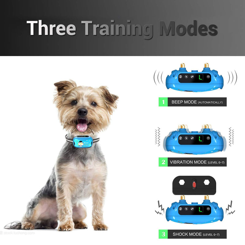 [Australia] - petamer Shock Collar Rechargeable Waterproof Dog E Collar with Beep Vibration Humane Safe Shock No Remote Auto Anti Bark Collar for Small Medium Large Dogs For 1 Dog Blue 