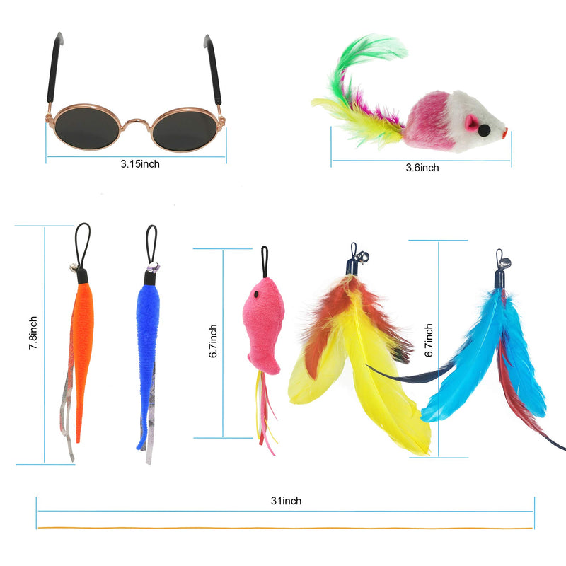 ZPH Cat Feather Toys for Indoor Cats Wand-Kitten Toy-Includ Pet Glasses,Fluffy Mouse Worms and Fish - PawsPlanet Australia