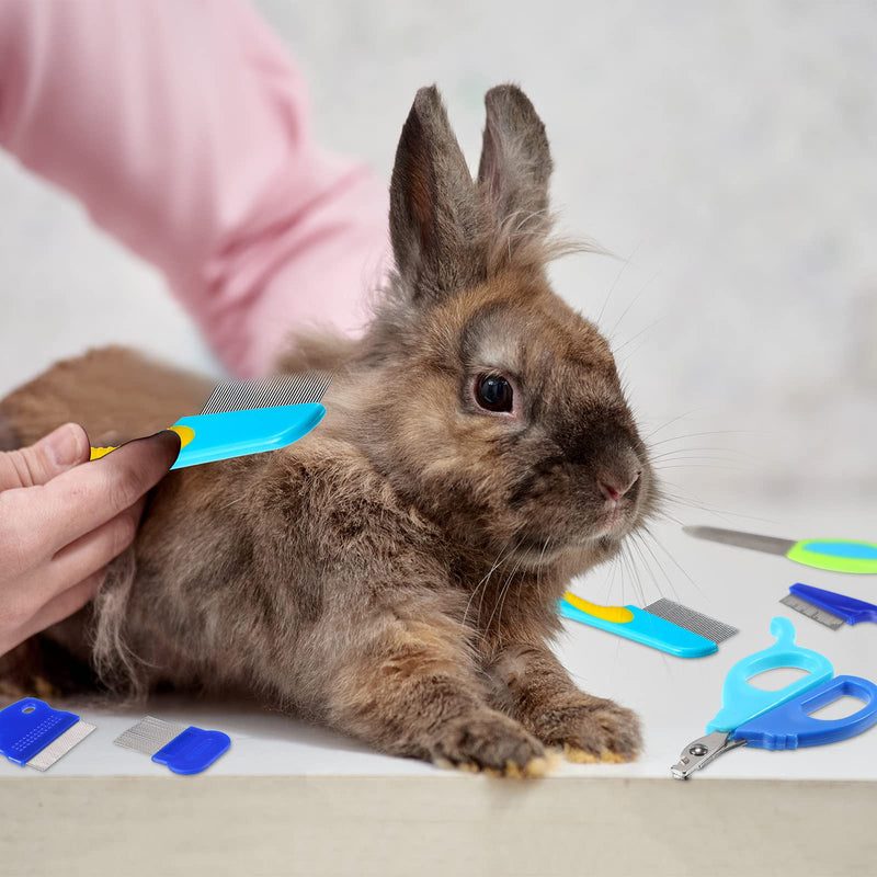 12 Pieces Rabbit Grooming Kit Nail Clipper and Trimmer Pet Hair Remover Long and Short Comb Tear Stain Remover Comb Small Animal Massage Brush Double-Sided Comb and Toothbrush for Bunny Rabbit Hamster Blue - PawsPlanet Australia