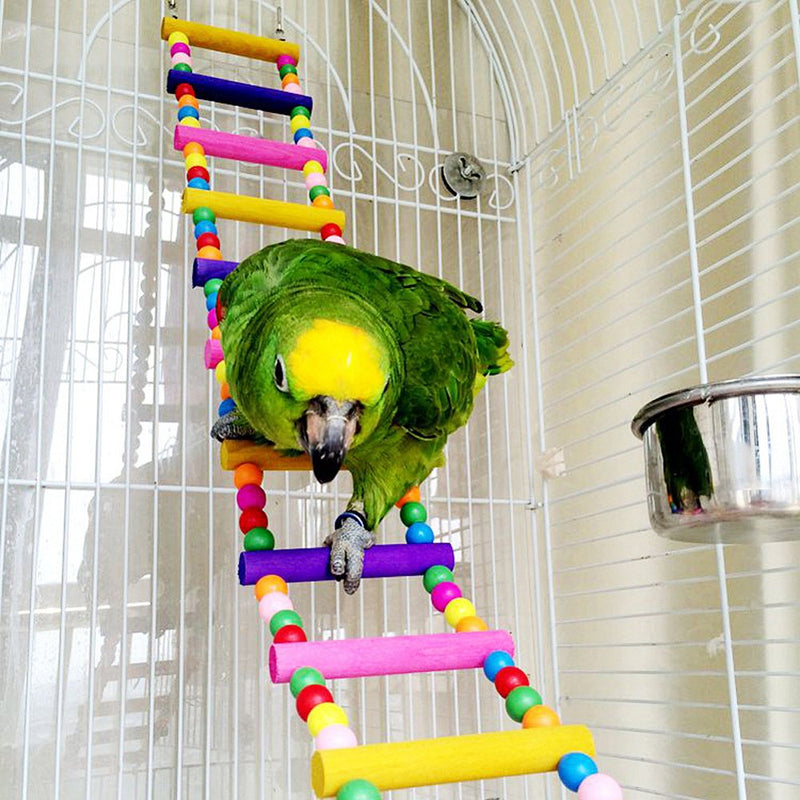 LITTLEGRASS 12 Steps Bird Toys 31 inch Wood Bird Ladder, Step Parrot Ladder Swing Bridge,Bird Cage Accessories Decorative Flexible Cage Wooden Rainbow Toy Parakeet Birdcage Training - PawsPlanet Australia