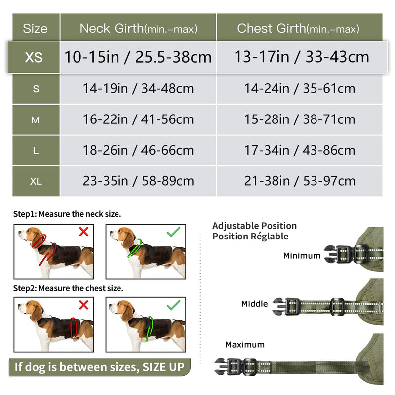 HEELE Dog Harness, Dog Harness Puppy Adjustable Harness Dog Chest Harness Reflective Breathable Dog Harness for Small Medium Dogs, Army Green, XS MC Army Green - PawsPlanet Australia