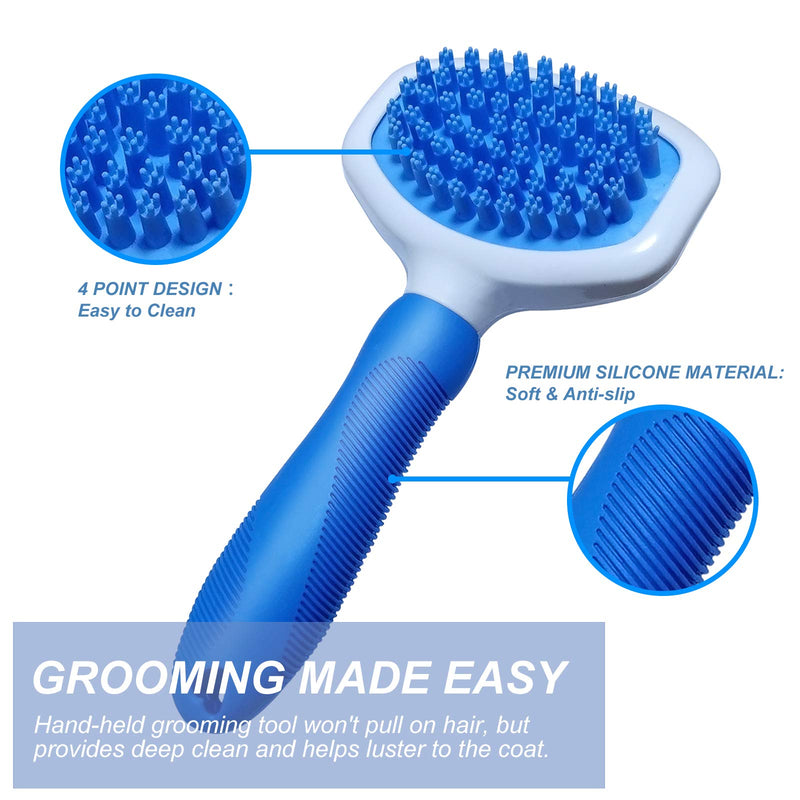 MiniLee Grooming Pet Shampoo Brush + Dogs and Cats Steel Comb. Soft Silicone Bristles Brush for Soothing Massage & Bath.Gently Reduces Shedding & Tangling Fur from Pets with Long Short Hair - PawsPlanet Australia
