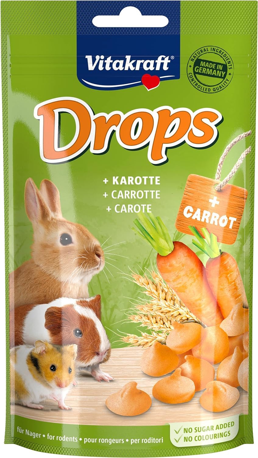 Vitakraft Drops, with carrot, rodent food, for pampering, no added sugar (1x 75g) 75 g (pack of 1) - PawsPlanet Australia