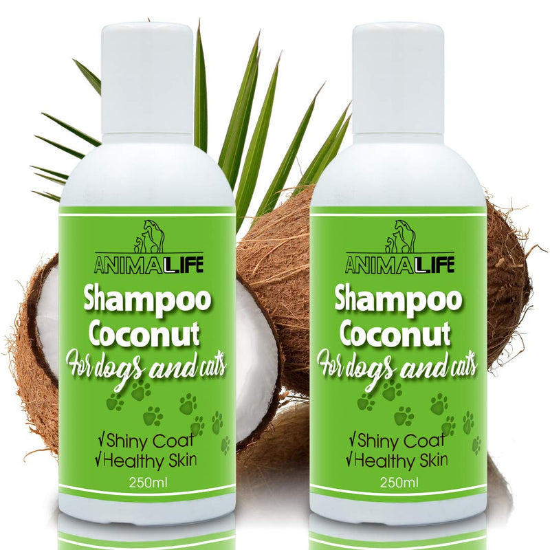 Coconut Oil Shampoo for Dogs & Cats - Set 2 * 250ml - Coconut Oil - Ethereal Tea Tree & Rosemary Oil - Nurturing - Easy Combing - Pleasant Smell - Silk Proteins - PawsPlanet Australia