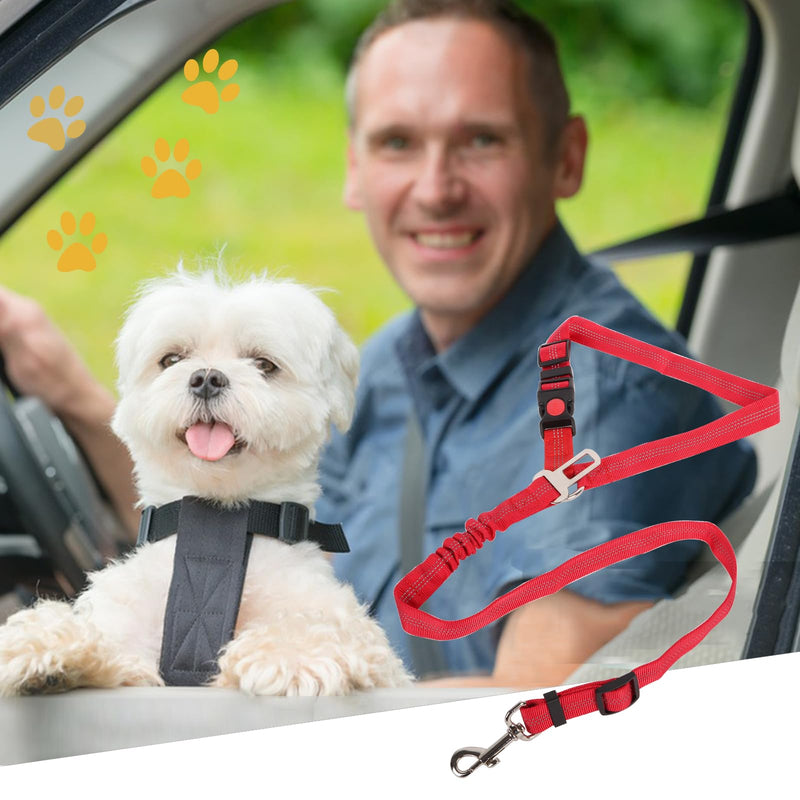 Lollanda Dog Car Seat Belt, Dog Belt for Car Seats with Reflective Strips and Buffer Ropes, Adjustable Dog Belt for Large, Medium and Small Dogs (Red) Red - PawsPlanet Australia