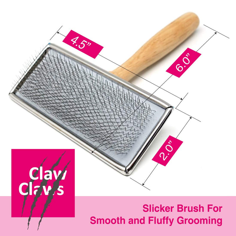 Claw Claws Pet Slicker Brush for Small Dogs and Cats, Wooden Handle with Stainless Steel Soft Pins, Gently Remove Tangled Hair, Pet Grooming Brush, Soft Pin Brush Tool.-L 1 Count (Pack of 1) - PawsPlanet Australia