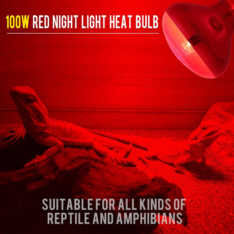 [Australia] - AOMRYOM 100W Infrared Basking Spot Heat Lamp Bulb Red Light Heat Bulbs for Pet Lizards Bearded Dragons Chameleons Snakes Reptiles & Amphibians - 2 Pack 