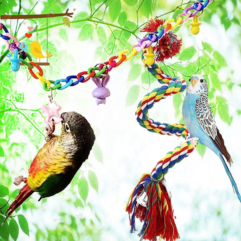 JIAYUE Bird Toys Parrot Chewing Toys, Bird Cage Accessories, Newly Upgraded Rope Bungee Bird Toys for Small Parakeets, Cockatiels, Finches, Budgie, Macaws, Parrots, Love Birds, Peony Cockatiel 9pcs - PawsPlanet Australia