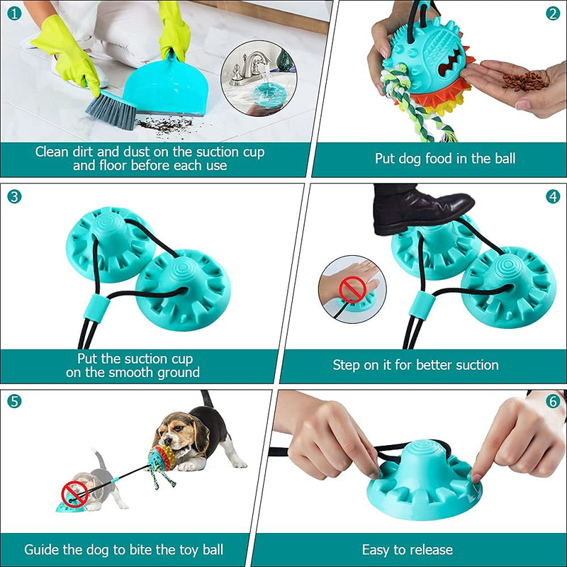 Interactive Dog Toys for Aggressive Chewers Indestructible Dog Chew Toys Dog Rope Ball with Double Suction Cup&Rope for Dog Teeth Cleaning and Food Dispensing - PawsPlanet Australia