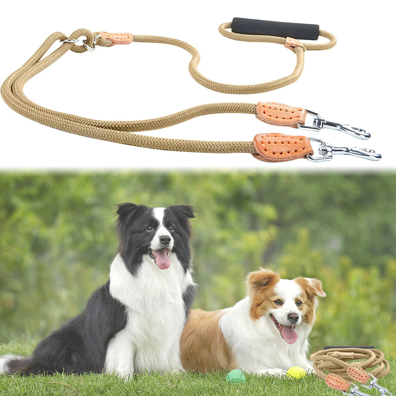 Double Dog Leash, No Tangle Dual Dog Leash Double Leash for 2 Dogs with Comfortable Padded Handles and 360° Swivel, Dog Leash Splitter for Small Medium Large Dogs Service Walking Running (Khaki) - PawsPlanet Australia