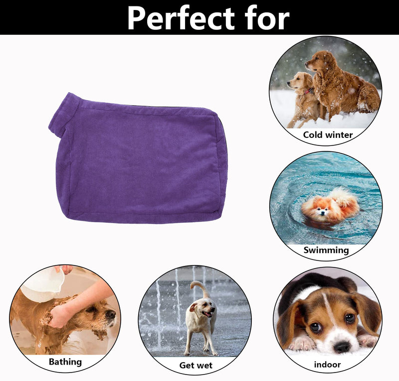 Premium Microfiber Dog Drying Bag - Quickly Removes Water Mud and Dirt - Extra Absorbent Towel Solution with Durable Hook and Loop Neck Strap-Purple-XS XS Purple - PawsPlanet Australia