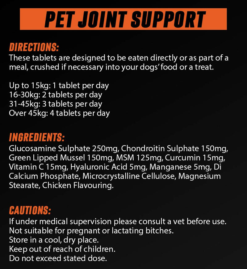 Pet Joint Support | Pet Joint Care Supplement For Dogs with Glucosamine, Chondroitin & MSM | 120 Chewable Chicken Flavoured Tablets - PawsPlanet Australia