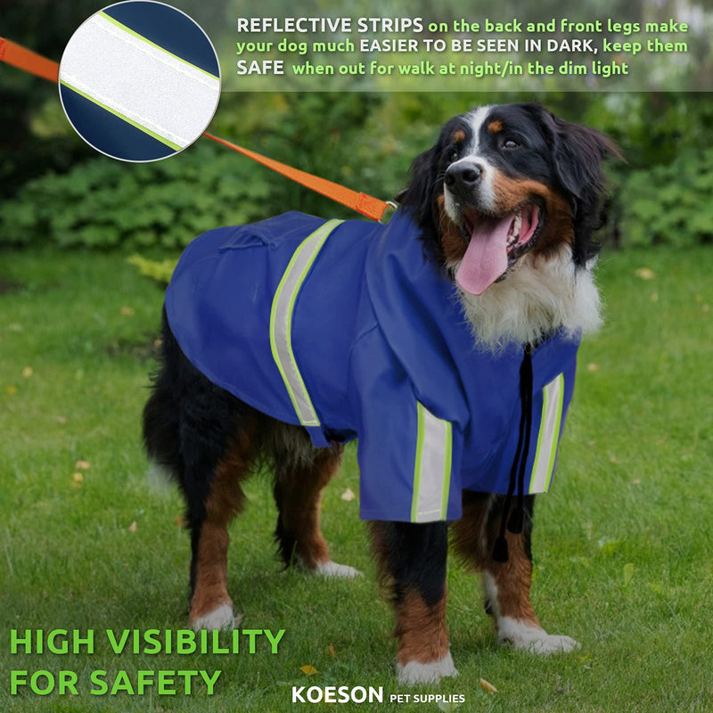 KOESON Dog Raincoat Pet Waterproof Jacket with Hood, Reflective & Adjustable Rainwear Lightweight Poncho Coat with Harness Hole, Breathable Rainproof Slicker Clothes for Medium Large Dogs Blue XL X-Large - PawsPlanet Australia