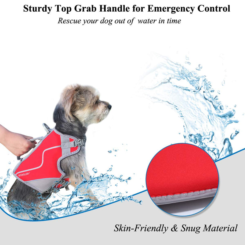 Vivaglory New Neoprene Sports Style Dog Life Jackets, Snug & Safer Dog Life Vest with Superior Buoyancy & Rescue Handle X-Small Red - PawsPlanet Australia