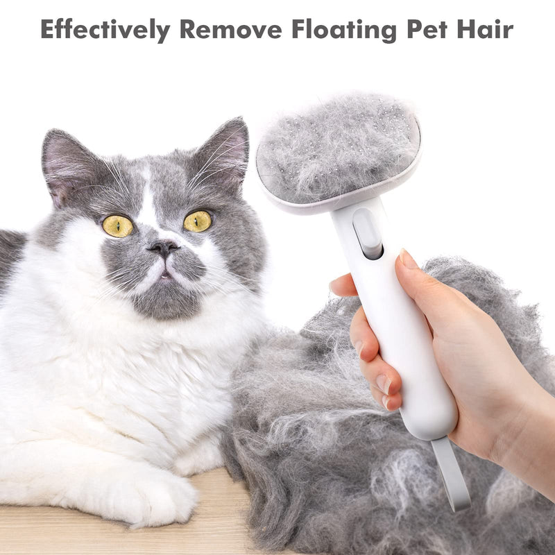 Cat brush short hair, aumuca cat brush with one button, pet brushes, self-cleaning fur brush cat for long hair and short hair for removing loose fur and dirt - white - PawsPlanet Australia