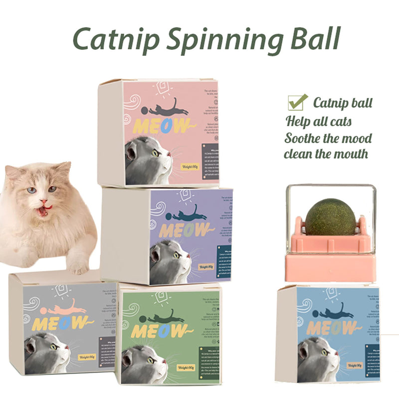 Cat Toy Catnip Mint Balls,4 Pack 360 Rotating Natural Compressed Silvervine Pet Snack for Kitty Licking,Spinning Kitten Chew Molar Teeth Cleaning,Playing Treat with Self-Adhesive GERMBEB - PawsPlanet Australia