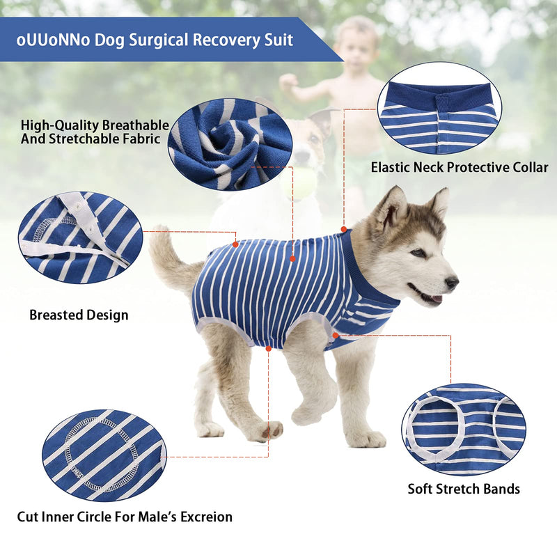 oUUoNNo Dog Healing Suits, Surgical Recovery for Female Male Abdominal Wounds, Spay or Skin Diseases, Cone E-Collar Alternatives (L, Stripe Blue) L - PawsPlanet Australia