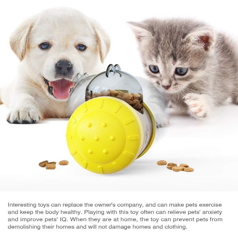 FOUNDOVE Puppy Puzzle Toys, Puppy Treat Dispenser Slow Feeder Bowl Dog Toy Tumbler-self-Weight Balance Design Dog Brain Games Feeder with Non-Slip (Yellow and white) - PawsPlanet Australia