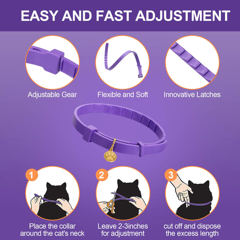 Fiada 6 Pieces Calming Cats Collar Adjustable Cat Relieve Reduce Anxiety Collar Lavender Scent Long-Lasting Relaxing Cat Collar with 3 Pendants for Puppies Cats Reduce Stress Anxious, Purple - PawsPlanet Australia