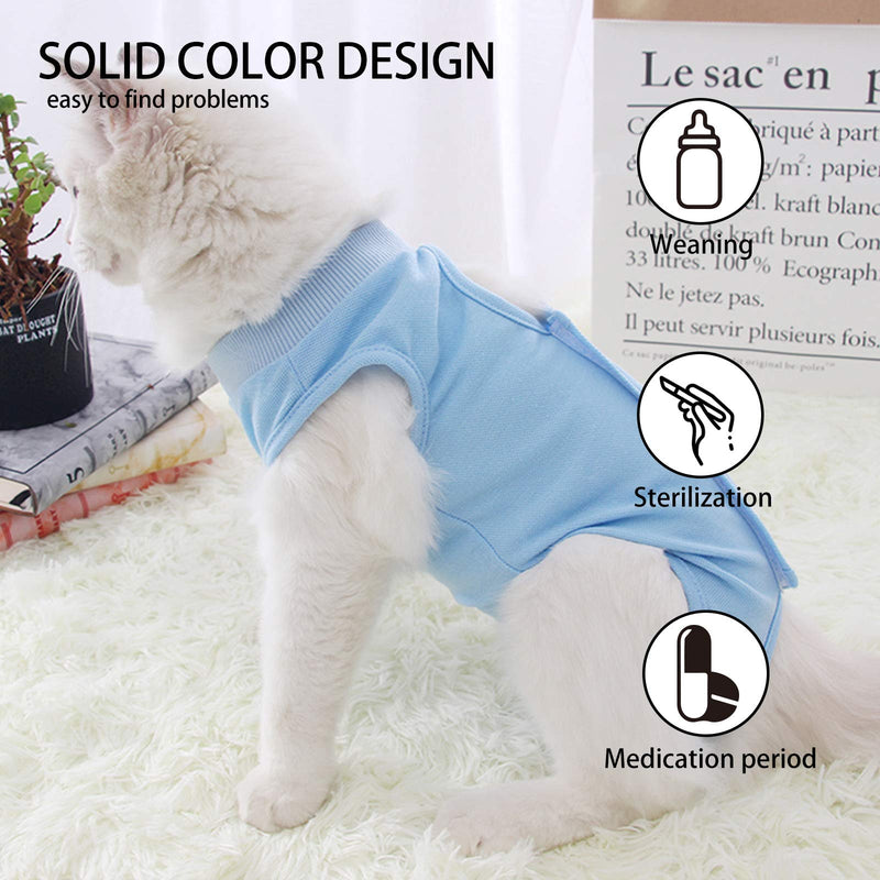 TORJOY Cat Professional Surgical Recovery Suit for Abdominal Wounds Skin Diseases,Breathable E-Collar Alternative Cotton Surgery Shirt for Cats and Dogs S(11-13.3in Chest, 2.2-4.4lbs) Blue - PawsPlanet Australia