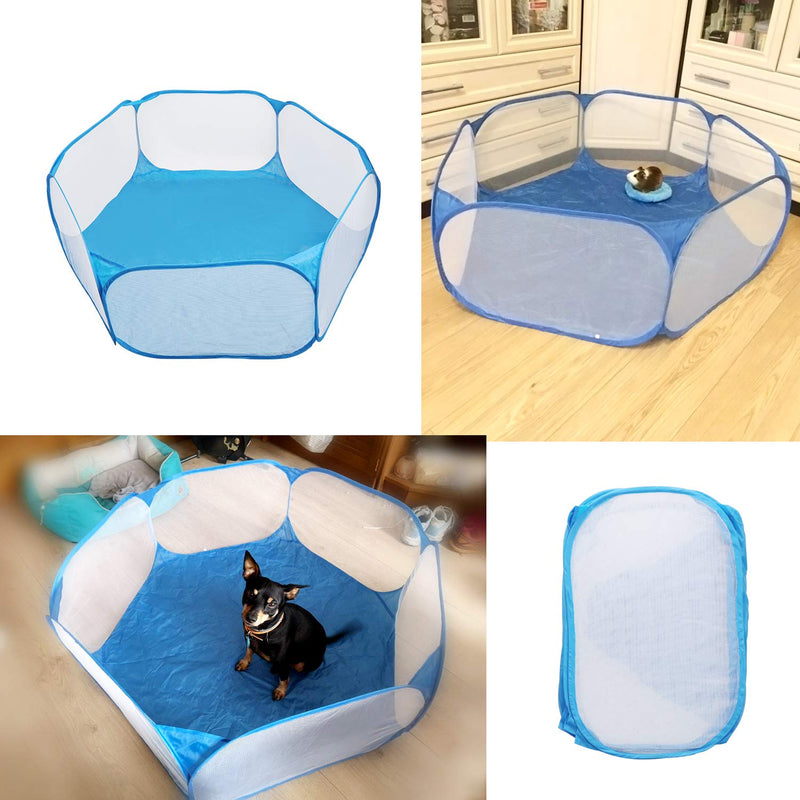 Coolty Small Animal Playpen, Pop-Up Foldable Small Animal Cage Tent, Breathable Transparent Exercise Fence for Guinea Pigs, Rabbits, Hamsters, Chinchillas and Hedgehogs Blue - PawsPlanet Australia